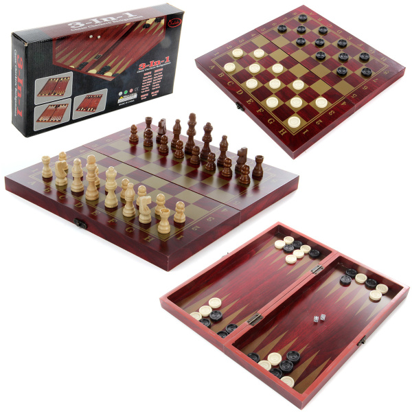 Настольные игры 3 в 1 Шахматы, шашки, нарды, деревянные, Veld Co ...