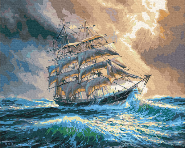 Картина по номерам Корабль в море с парусами (40x50) Холст на ...