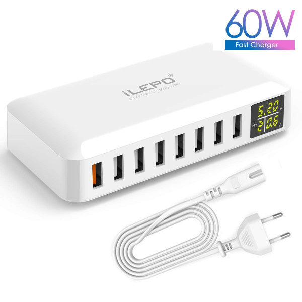 Белый 60W 8 порт USB быстрое зарядное устройство QC3.0 концентратор ...