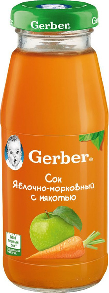 Сок детский осветленный Gerber Первая ступень, яблочно-морковный, 0,175 ...