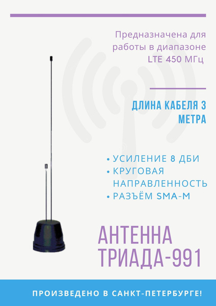 Антенна на магните "Триада-4591" LTE 450 МГц круговая, RG 58 - 3 м ...