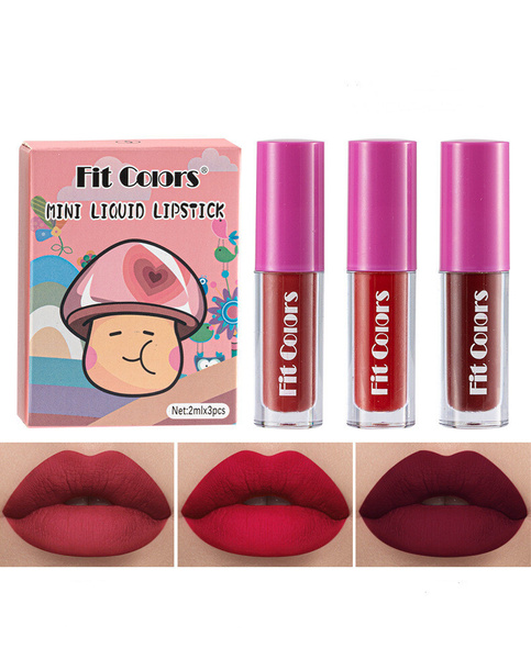 Fit Colors 3 шт./компл.Мини-блеск для губ Velvet, Матовая жидкая черная ...