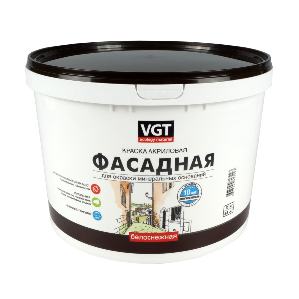 Характеристики Краска фасадная VGT "Белоснежная", краска для фасадов ...