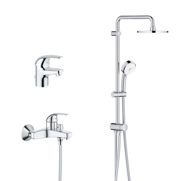 Комплект смесителей для ванной с душевой стойкой Grohe Euroeco Tempesta ...