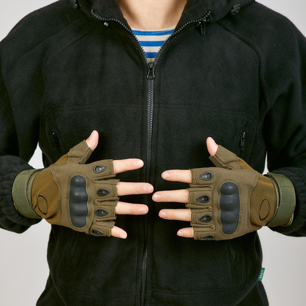 Перчатки тактические оливковые с кевларом беспалые - купить с доставкой ...