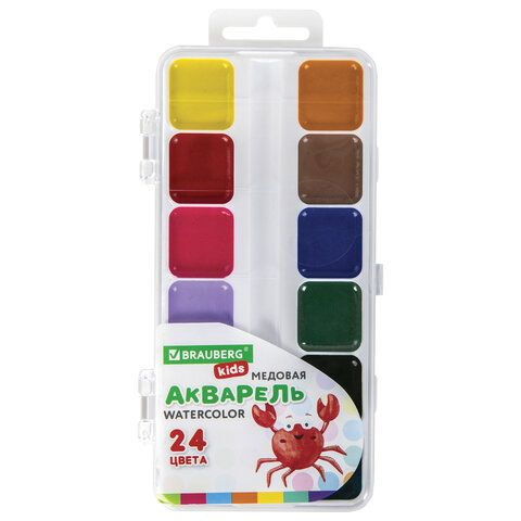 Краски акварельные медовые 24 цвета, квадратные кюветы, пластиковый ...