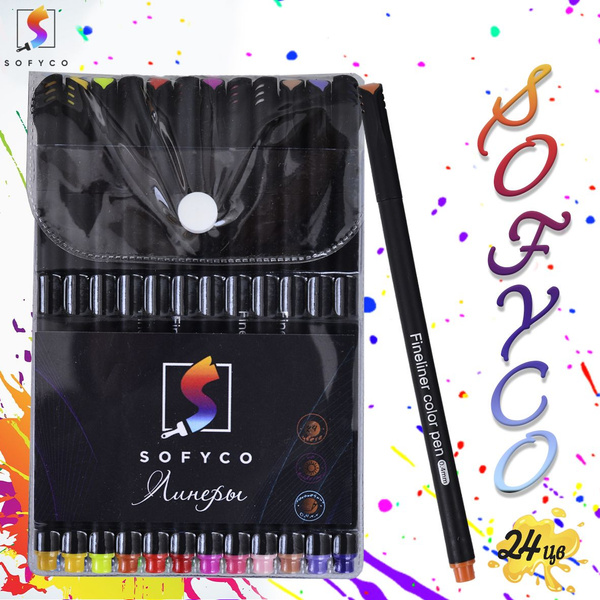 Линеры капиллярные ручки SOFYCO, набор 24 цвета, для скетчинга ...