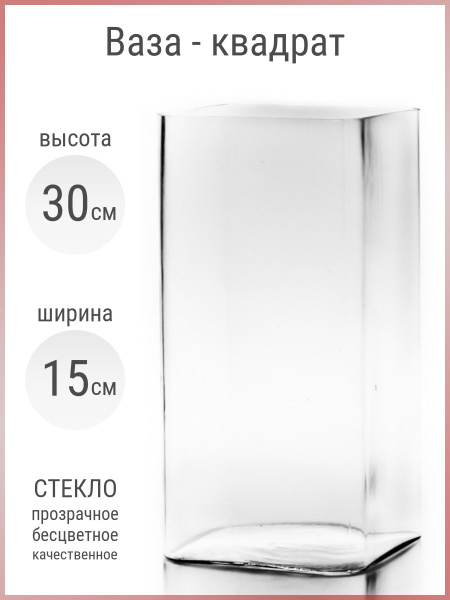 Ваза для цветов стеклянная NEMAN - Квадрат (15х15 см), высота 30 см ...