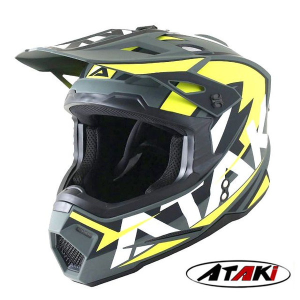 Кроссовый шлем ATAKI JK801 Rampage XL(61-62) серый/желтый матовый ...
