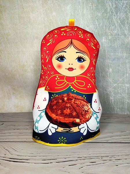 Текстильная кукла-грелка на самовар, чайник "Матрёшка", красно-синяя ...