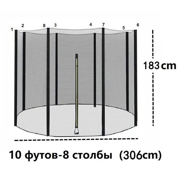 Безопасная сетка для защитн батута для замены 10 футов 8 столбы (306cm ...