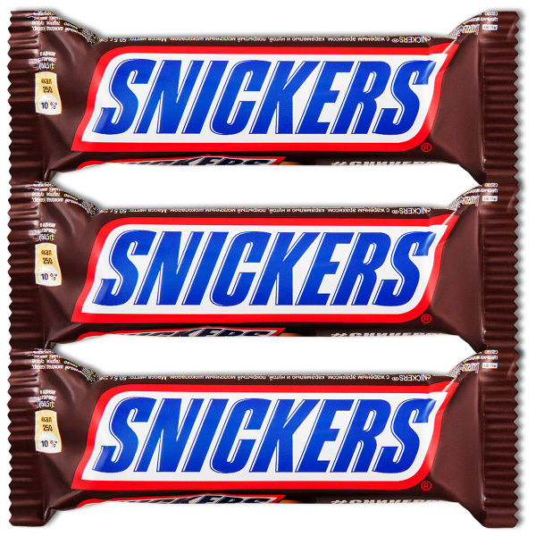 Шоколадный батончик Snickers (Сникерс), 50.5 г, 3 шт. - купить с ...