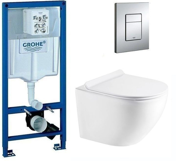 Инсталляция Grohe 38772001 квадрат + Подвесной унитаз AZ-0046N Azario ...