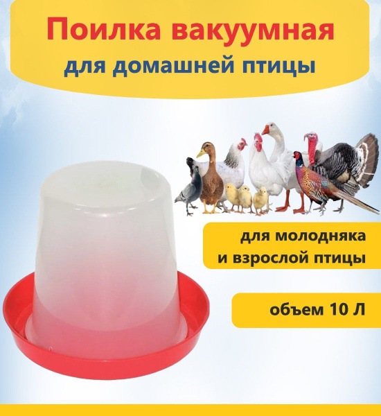 Поилка для домашней птицы объём 10 литров, вакуумная поилка подойдет ...