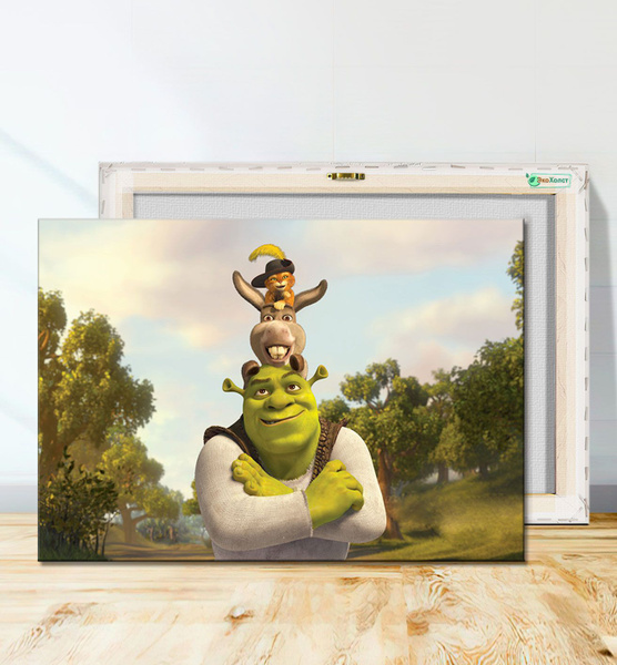 Картина на холсте для интерьера Шрек, shrek, кот и осел 30х40 - купить ...