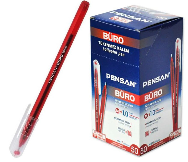 Ручка шариковая Pensan "Buro", красная, 1.0 мм, 50 штук в упаковке ...