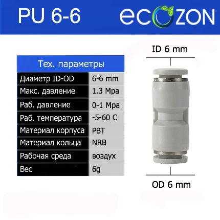 Муфта цанговая прямая PU6-6 купить по низкой цене в интернет-магазине ...