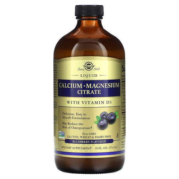 Solgar Calcium Magnesium Citrate Liquid with Vitamin D3, Черника, 473 ...