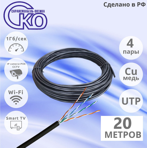 Внешний интернет кабель. Уличный , Витая пара UTP 4 пары, Cat.5е 24AWG ...