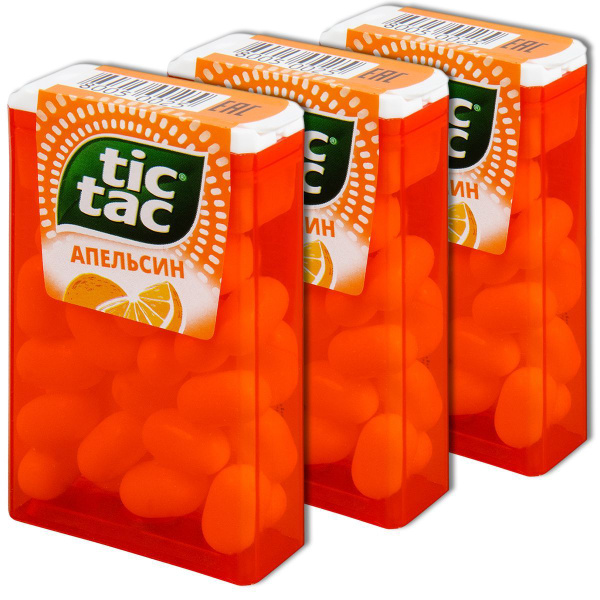 Сахарное драже Tic Tac Апельсин, в пластиковом боксе, 16 г, 3 шт ...