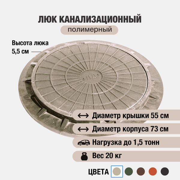 Люк канализационный садовый D730, круглый, полимерно-песчаный ...