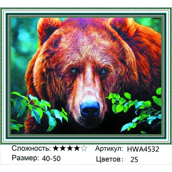HWA4532 Алмазная мозаика 40*50 на подрамнике Бурый медведь купить на ...