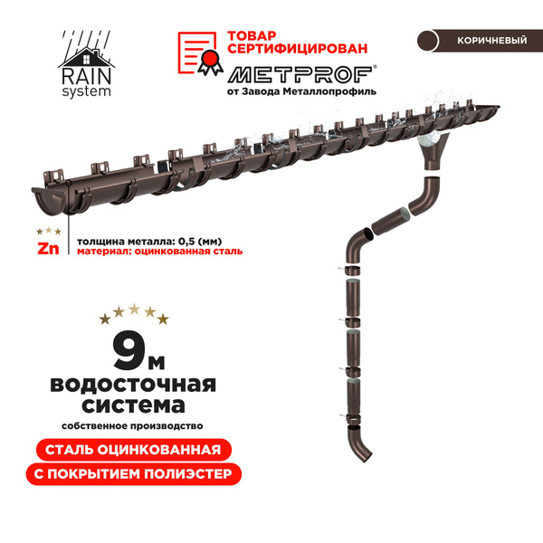 Водосточная система RAIN SYSTEM/ Комплект на 9 метров, цвет 8017 купить ...