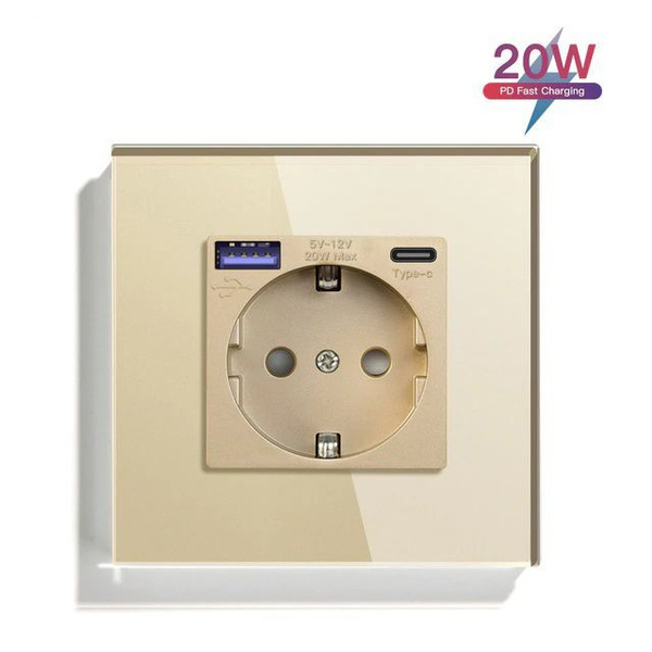 Розетка электрическая 1 пост с Usb/Type-C АC, быстрая зарядка 20W, цвет ...