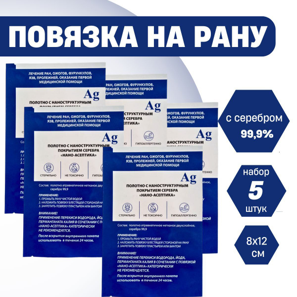 НАНО-АСЕПТИКА. Повязка на рану с серебром, стерильная. Ранозаживляющий ...