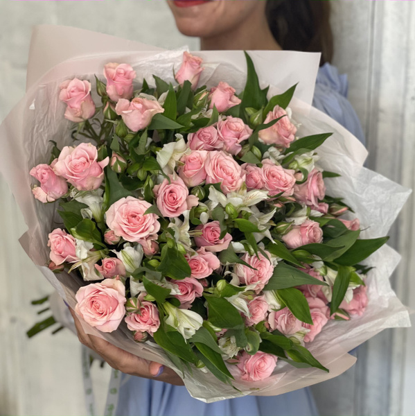 Альстромерия, Кустовая роза Артфлора, цвет белый, розовый, 17 шт купить ...