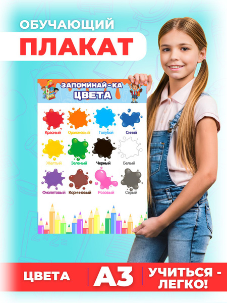 Развивающий плакат для детей, школьников и школы Цвета Запоминайка А3 ...
