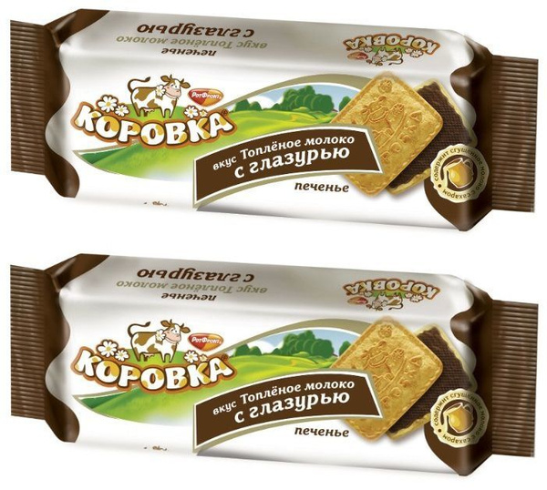Коровка Печенье сахарное Топленое молоко с Глазурью, 115 г, 2 уп ...