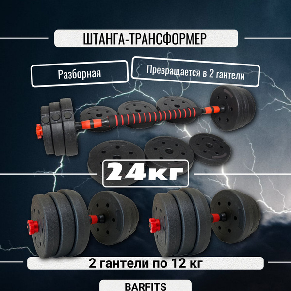 Штанга-конструктор разборная 24кг (штанга 24кг или 2 гантели по 12кг ...