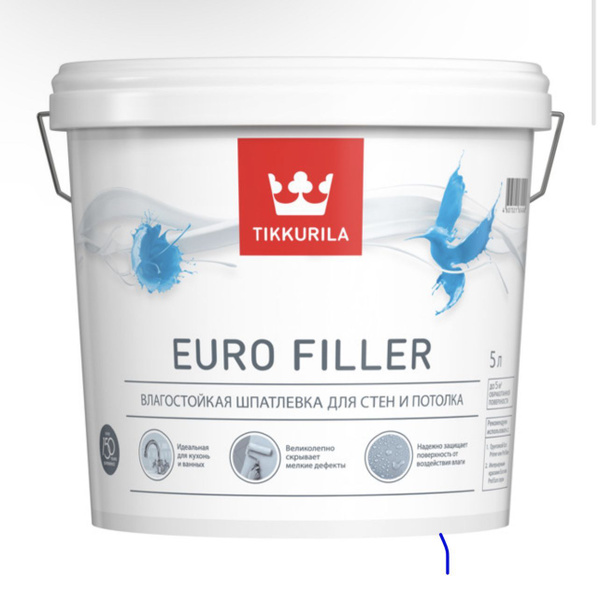 Шпатлевка готовая TIKKURILA Euro Filler влагостойкая 5л, арт.700012220 ...