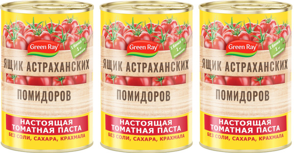 Паста томатная GREEN RAY Ящик Астраханских помидоров, 3 уп по 140 г ...