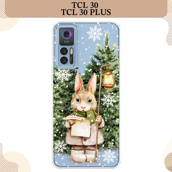 Силиконовый чехол на TCL 30/30 Plus / ТСЛ 30/30 Плюс Зайчонок с фонарем ...