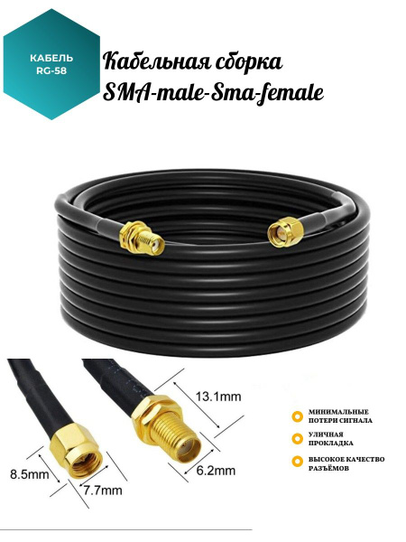 Кабель SMA SURBO Кабельная сборка RG-58U SMA-male - SMA-female купить c ...