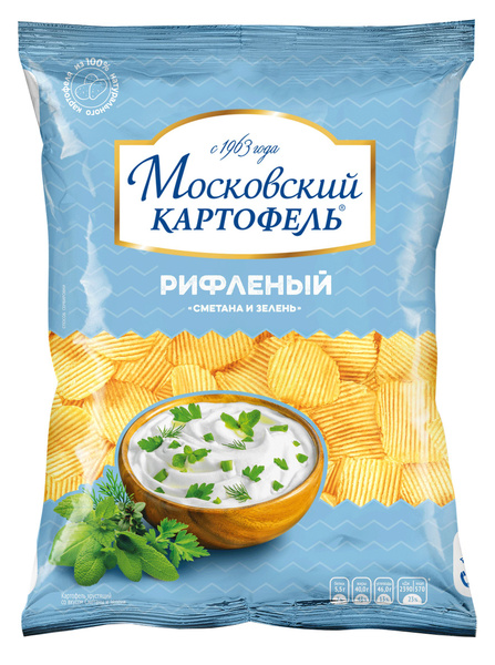 Чипсы картофельные Московский картофель рифленые со вкусом Сметаны и ...