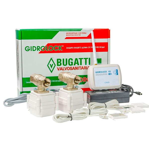 Комплект Gidrolock Wi-Fi с 2 кранами 3/4\" Bugatti с электроприводом 12V ...