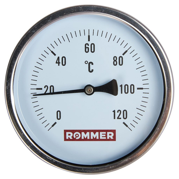 Термометр биметаллический с погружной гильзой Rommer, корпус 100 мм ...