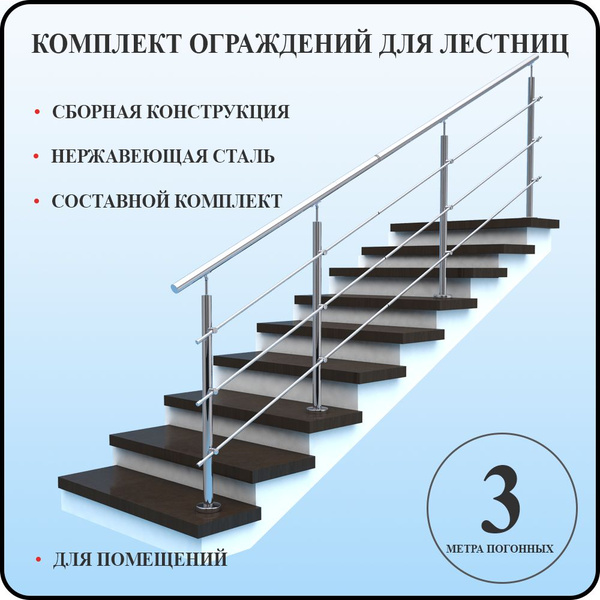 Перила для лестницы комплект из нержавеющей стали 3 м. п. для помещений ...