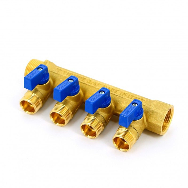 Коллектор с шар.кранами Tiemme 3/4"нв - 4 х 1/2"н (NINO) лат. 1820016 ...