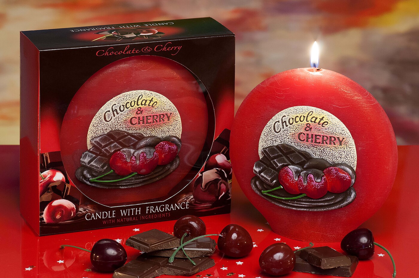 фото Свеча Bartek Chocolate Cherry, красный, диаметр 13 см