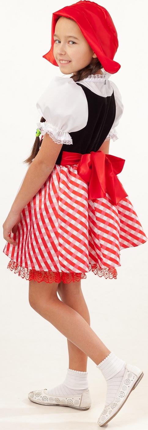 фото Карнавальный костюм Красная Шапочка платье, шапочка размер 140-72 Пуговка