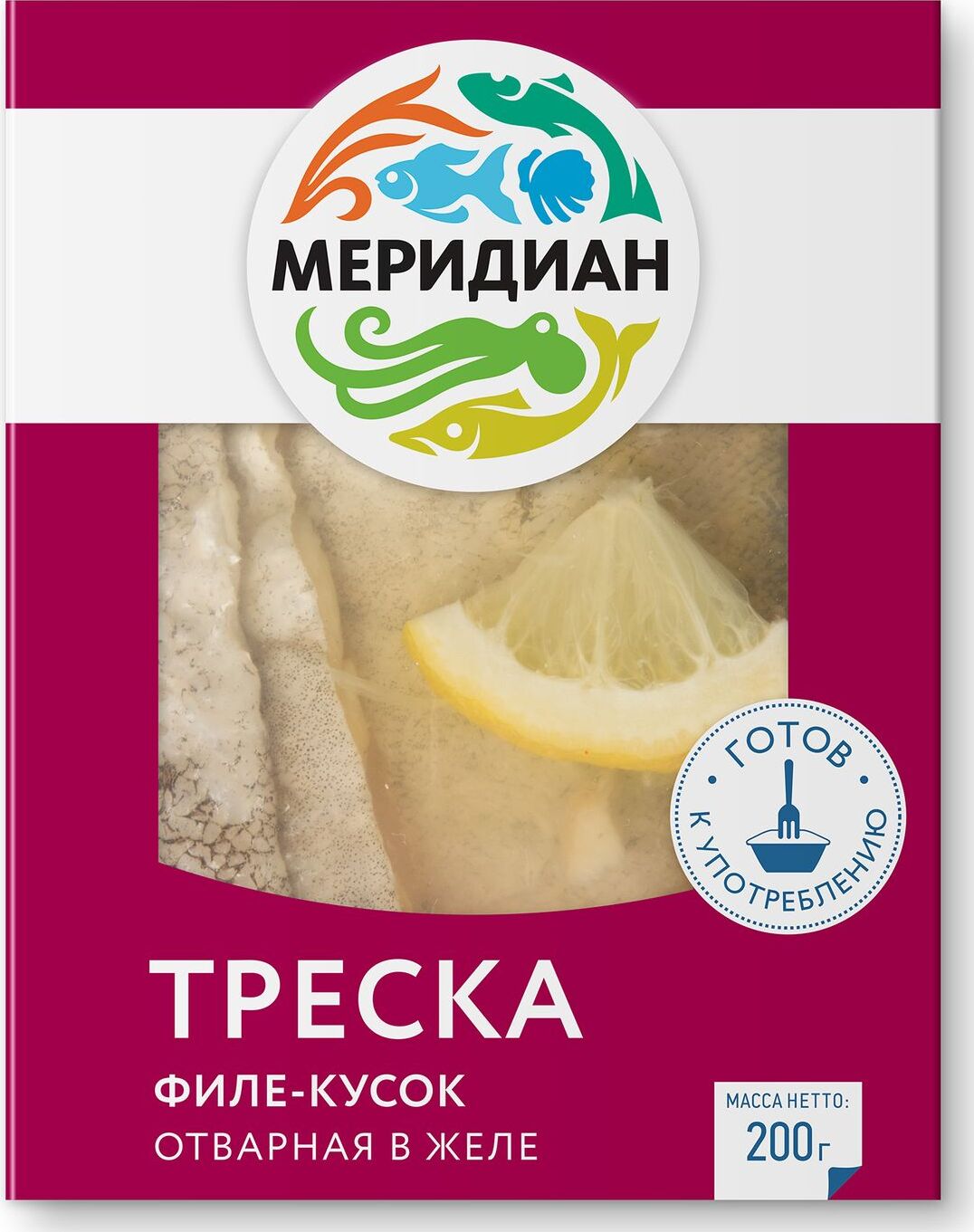 Треска отварная в желе Меридиан, филе кусок, 200 г