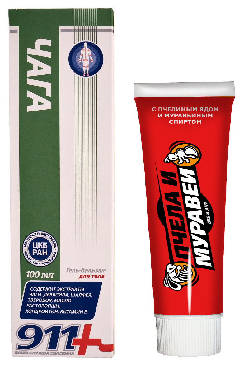 911. Гель-бальзам Чага , 100 мл. + бальзам-гель болеутоляющий Пчела и ...