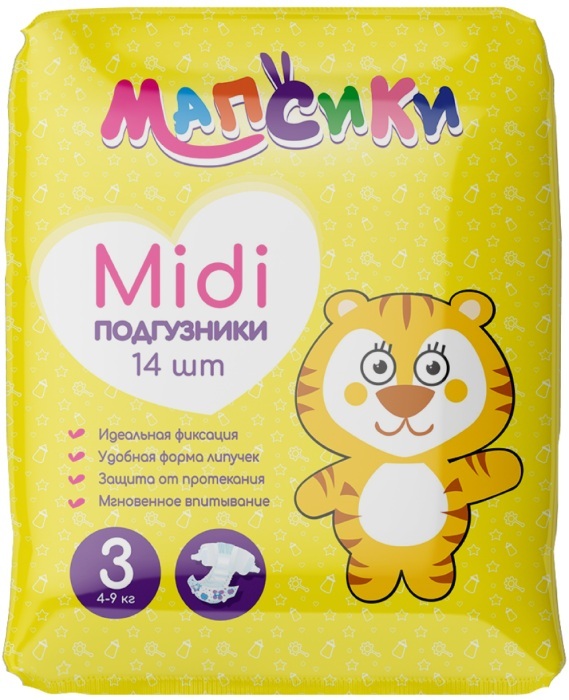 Мапсики подгузники детские р.midi 4-9кг n14