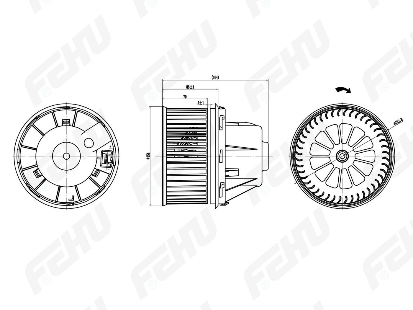 Электровентилятор отопителя FEHU (ФЕХУ) Ford Focus II (03-)/Mondeo IV (07-)/Volvo S40 (04-)