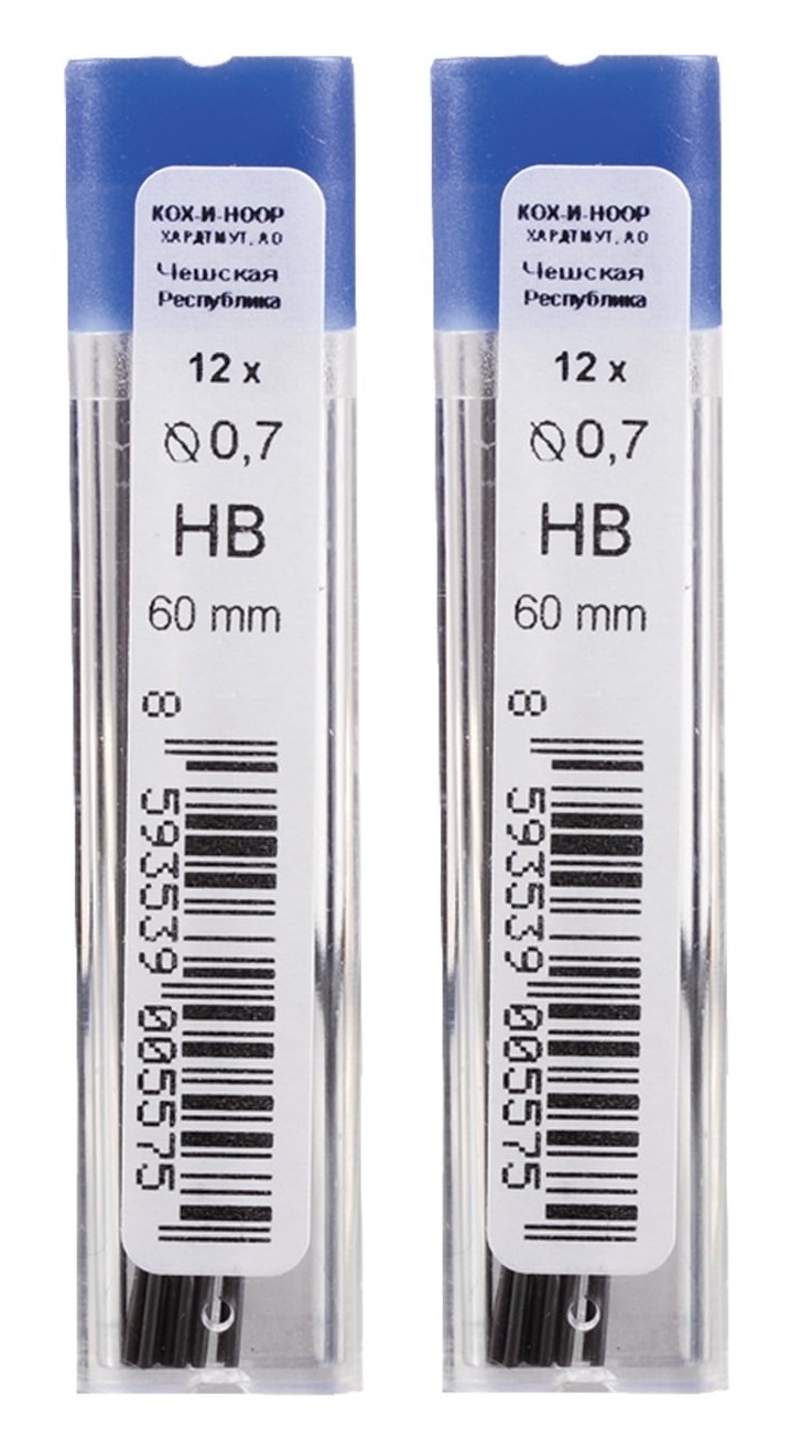 Стержень (грифель) для механического карандаша, Koh-i-Noor 0,7 мм, НВ - 24 шт, А27472
