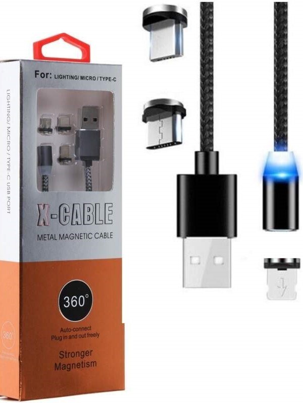 Кабель USB TypeC, Apple Lightning XCABLE МАГНИЧТНЫЙ 3 В 1 TYPEC